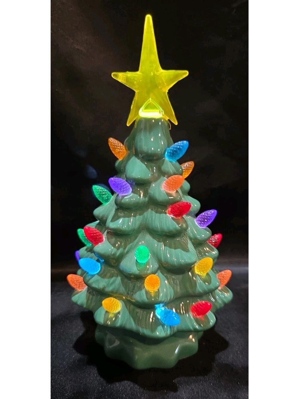 Green Ceramic 8" Lighted Christmas Tree **missing 6 Bulbs
